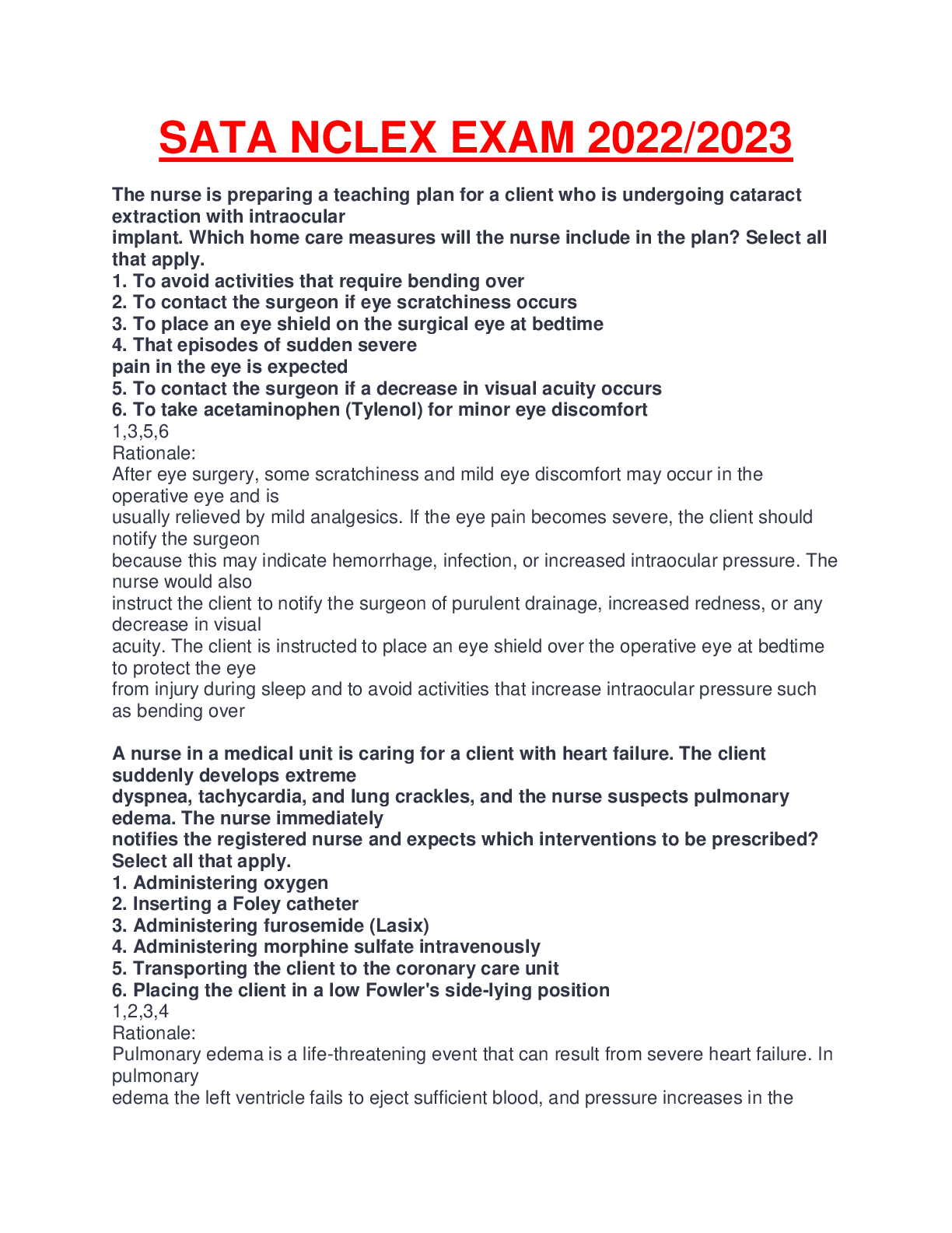 Preview image for NCLEX SATA PN ACTUAL 2022/2023 EXAM QUESTIONS AND ANSWERS.